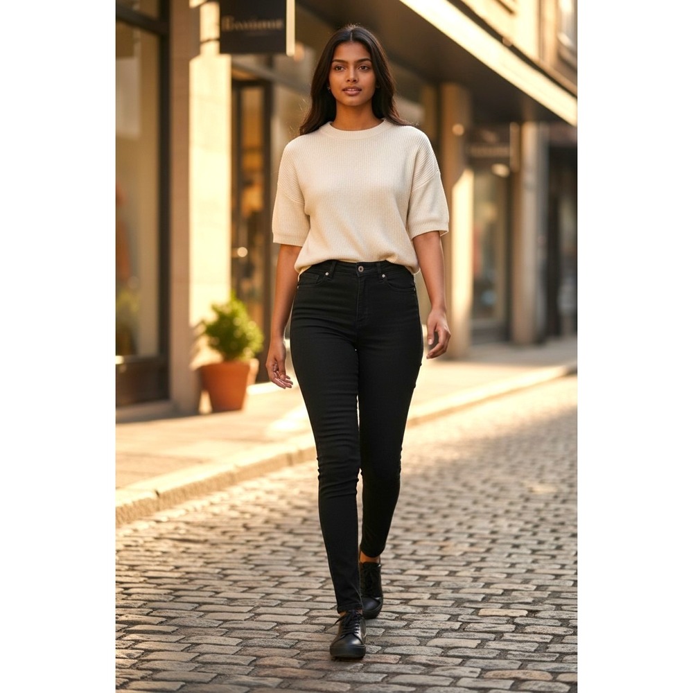 (B-49) Zara Trafaluc Women's Black Skinny Jeans Size 6 Stretch Denim Slim Fit Ca